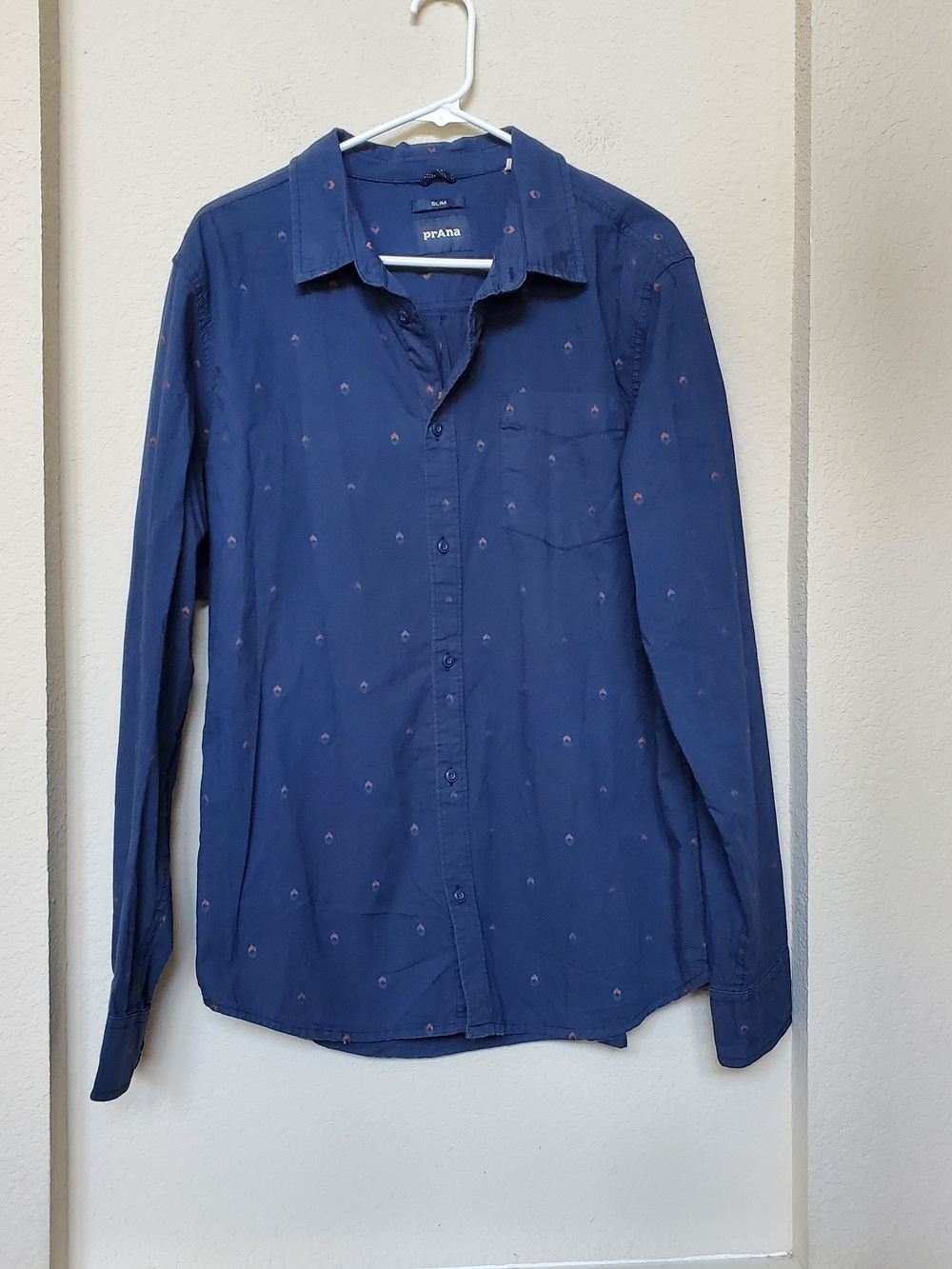 prAna Men's Navy Slim Button-Up Shirt.  Size Large